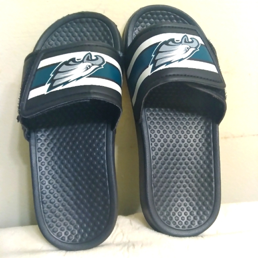 KIDS Black & Teal PHILADELPHIA EAGLES Slide Sandals Size S 11-12 New no tags